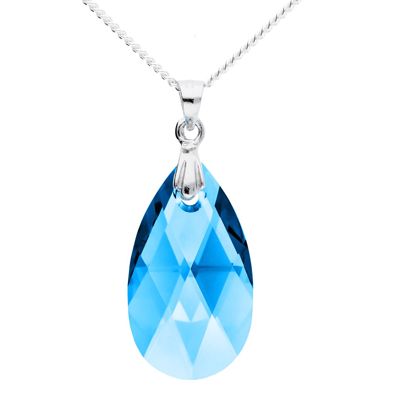 LÖB Kette mit Anhänger 925 Silber Kette Tropfen Kristall Anhänger Tropfenanhänger Oval Blau (Geschenke für Frauen Damen Beste Freundin Mutter Mama Ehefrau Oma sie zum Geburtstag Weihnachten Weihnachtsgeschenke Schmuck, Inkl. Schmuckbox), Damen Kinder Halskette Silberkette Stein Tropfenform Türkis Hellblau