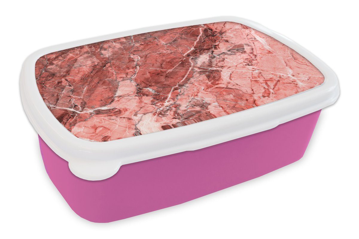 MuchoWow Lunchbox Kristalle - Granit - Rot - Rosa, Kunststoff, (2-tlg), Brotbox für Erwachsene, Brotdose Kinder, Snackbox, Mädchen, Kunststoff | Lunchboxen