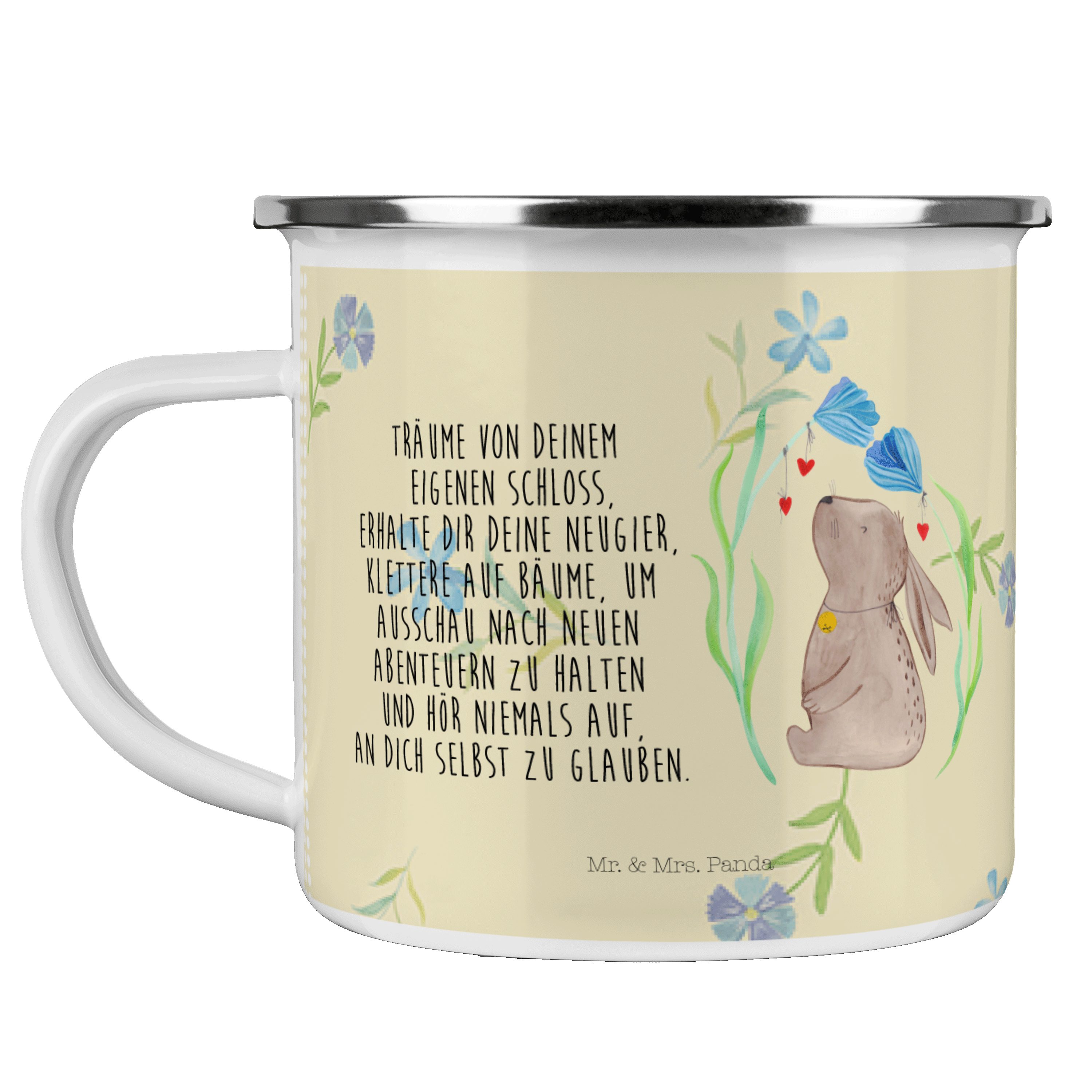 Mr. & Mrs. Panda Becher Hase Blume - Blumig - Geschenk, Edelstahl Trinkbecher, Campingtasse, Emaille