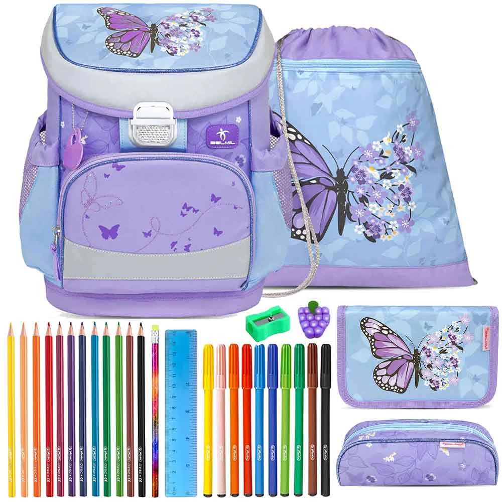 Belmil Schulranzen Set Mini Fit 10-teilig 2025 Mädchen Purple Blue Butterfly