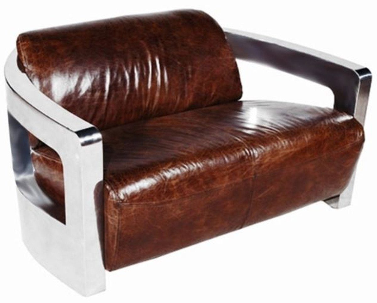 Casa Padrino 2-Sitzer »Echtleder 2er Sofa Dunkelbraun / Silber 123 x 83 x  H. 70 cm - Luxus Wohnzimmermöbel« online kaufen | OTTO