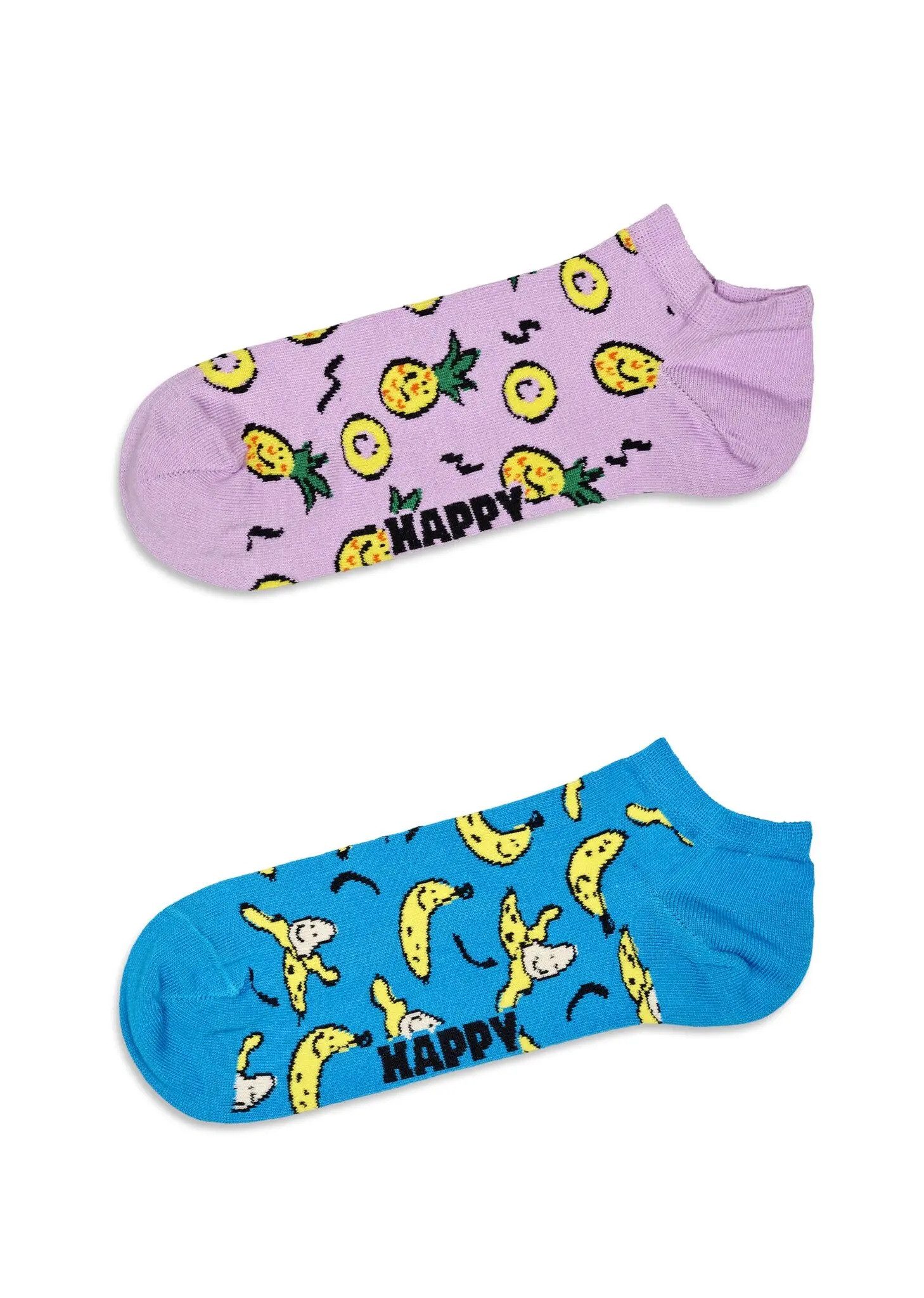 Happy Socks Socken Tagessocke Sneaker Low Fruit (Ananas/Banane) fliederpink/blau - 2 Paar