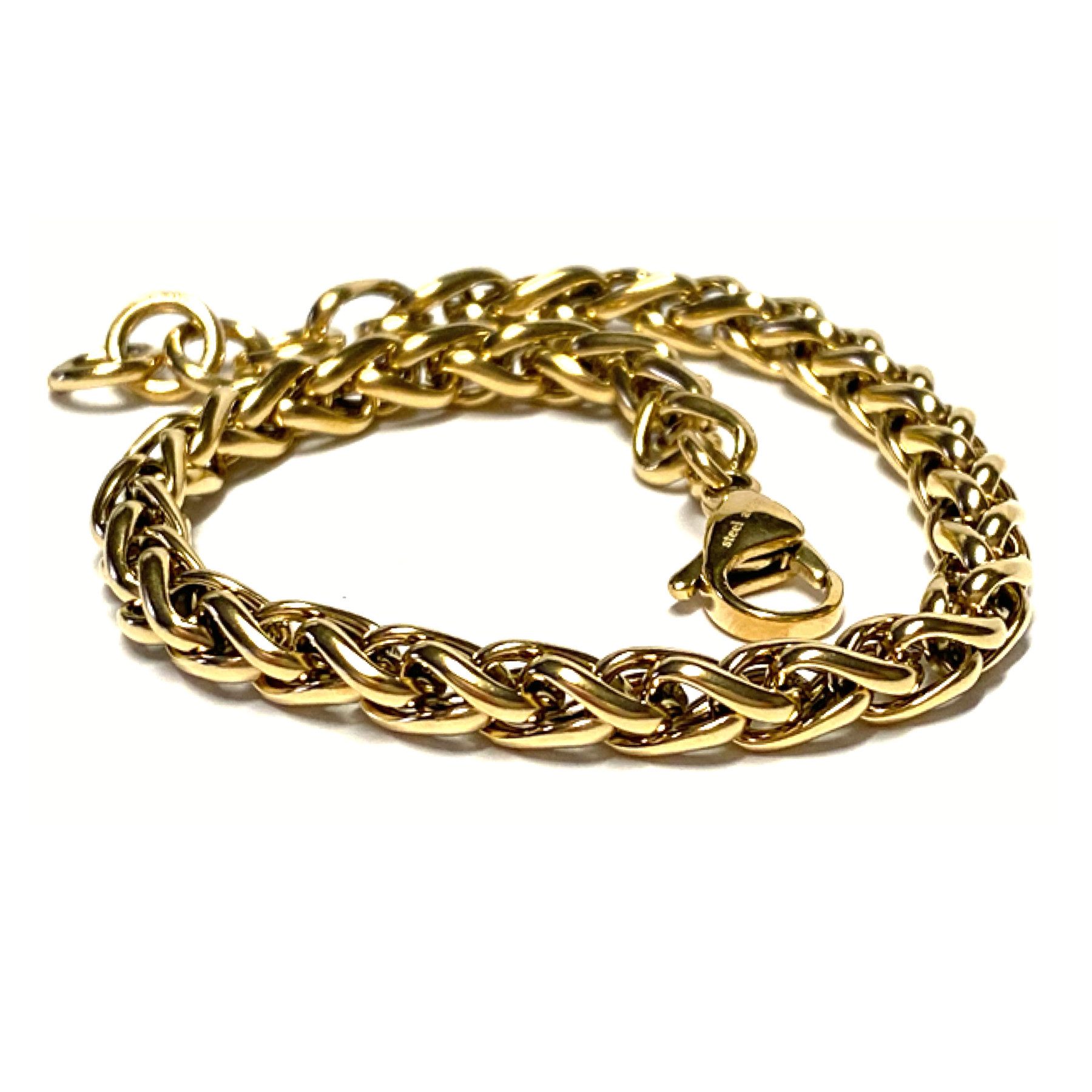 Silberkette Armband Edelstahl vergoldet Zopfkette robust 22-23cm