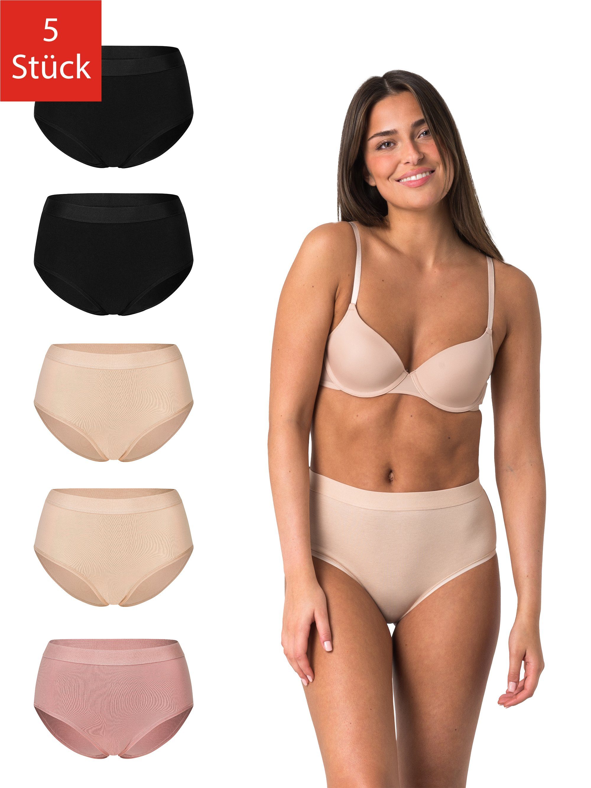 Elsie Taillenslip Unterhosen Damen Hüftslip aus 95% Baumwolle mit Stretch (Packung, 5-St., 5er-Pack) Bequeme Unterwäsche Frauen mit Hohe Taille Slip Damen