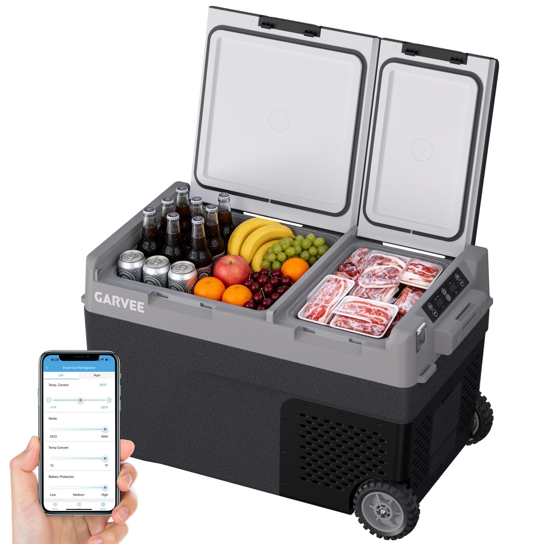 GarveeMore Elektrische Kühlbox 38 L Auto-Kühlschrank mit zwei Temperaturzonen, von -4 °F bis 68 °F