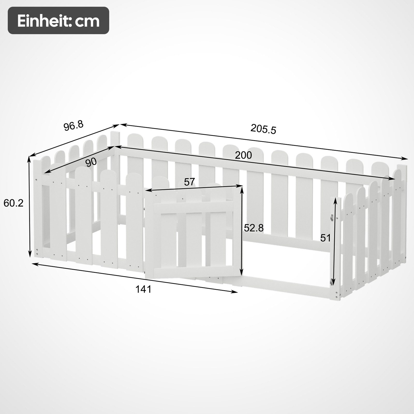 Yorbay Kinderbett Schutzgitter (90 x 200cm), Rausfallschutz, mit Umrandung und Tür