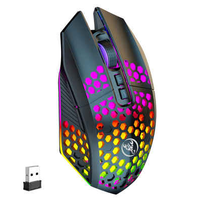 S&T Design RGB Gaming Maus Kabellos Wireless Leise Weiß Schwarz USB Gaming-Maus (Funk, 7 Tasten / Zurück zum Desktop / DPI Einstellbar / PC Laptop)