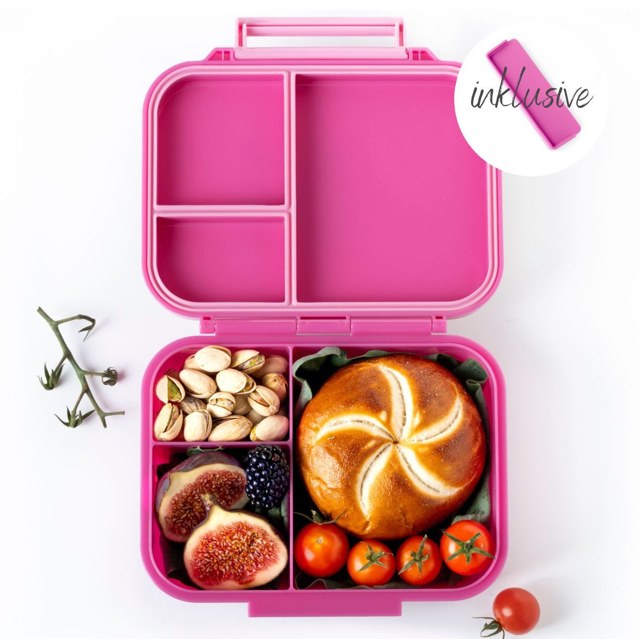LEKKABOX Lunchbox Mini Kinder Bentobox, 3 Fächer - Brotdose Vesperdose Brotbüchse, Für feuchte Lebensmittel auslaufsicher, inkl. extra Trenner