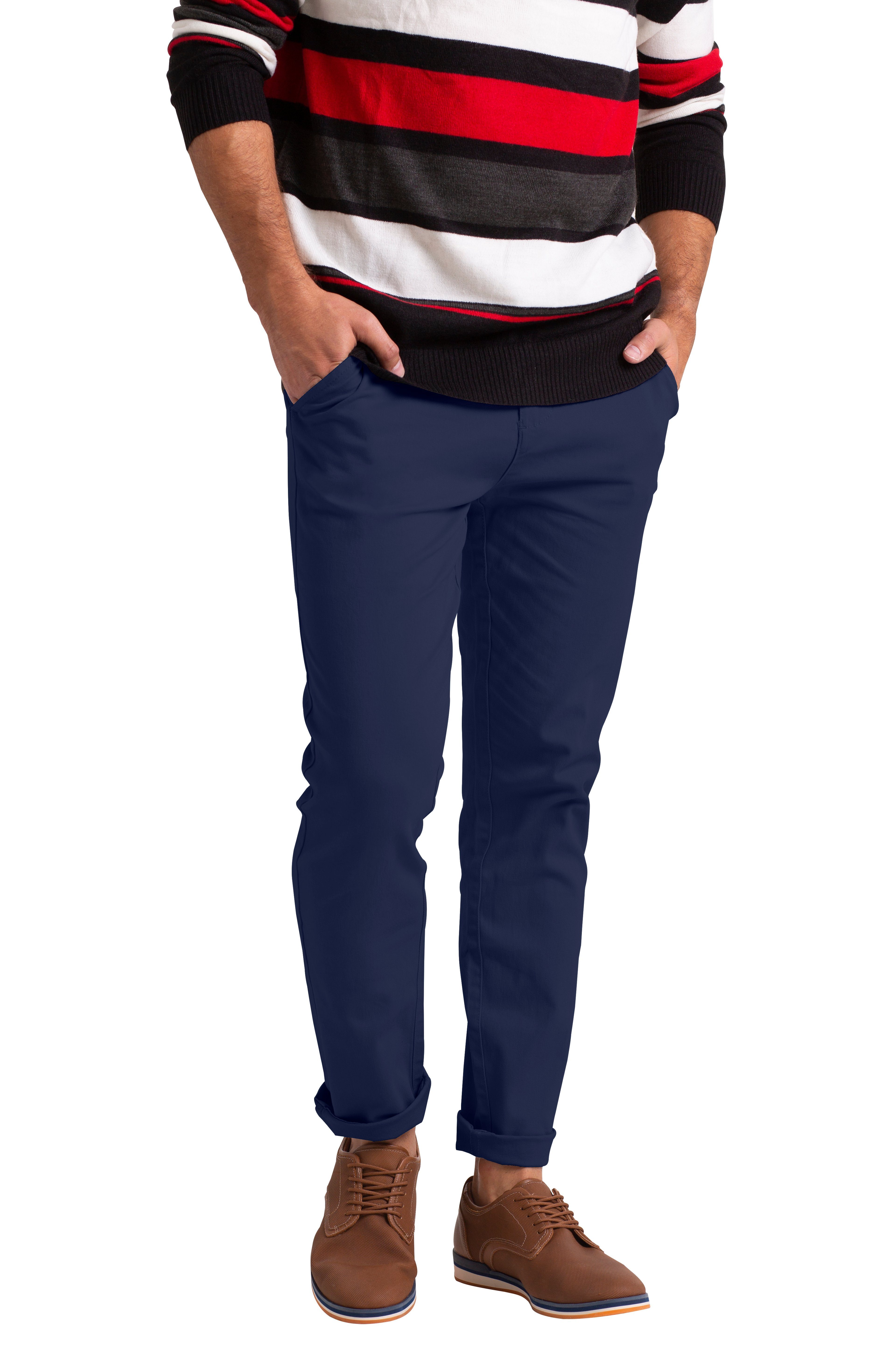 für Stretch-Chinohose BlauerHafen Herren Hose Navy Slim-Fit-Chinos Chinohose klassischer