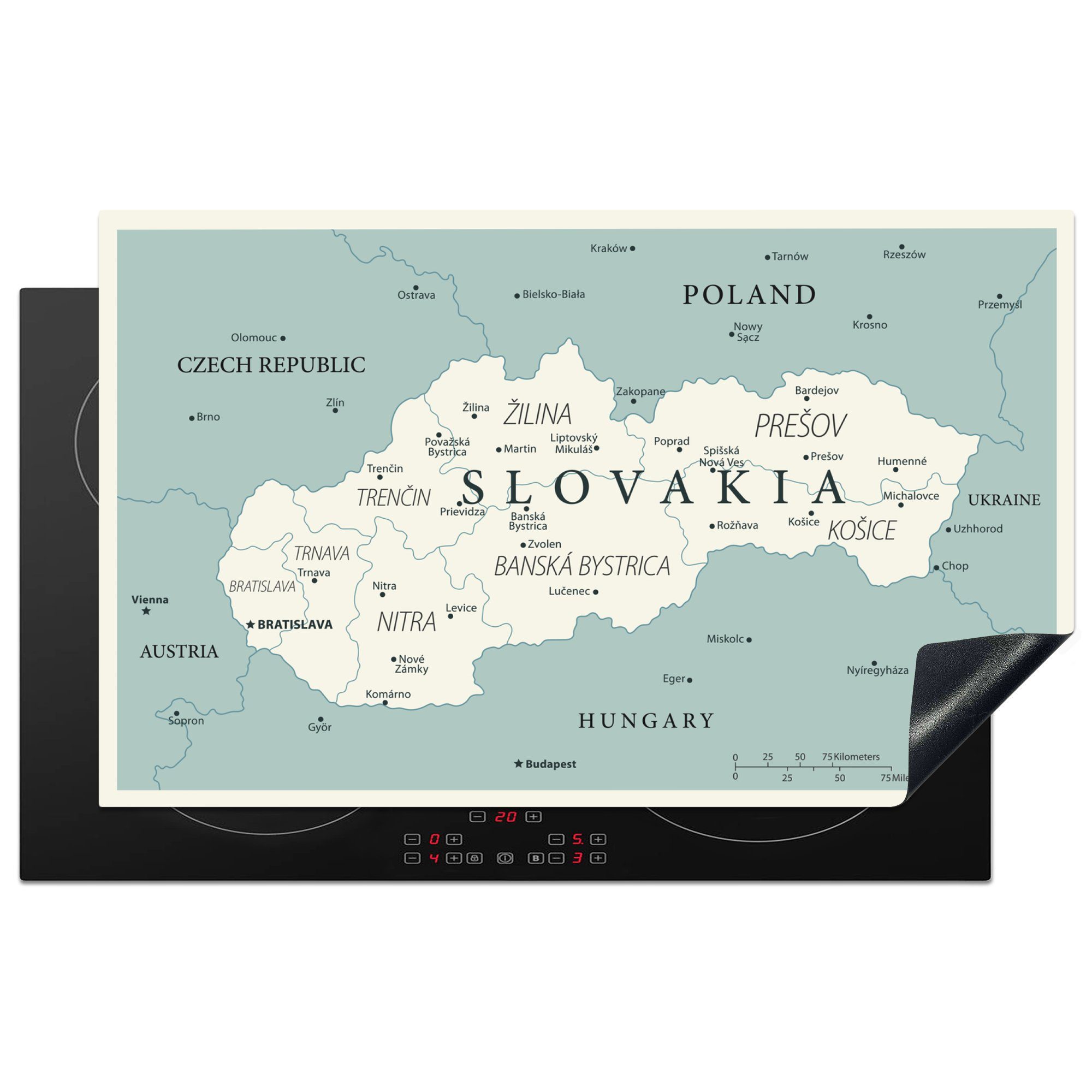 MuchoWow Herdblende-/Abdeckplatte Illustration einer Karte der Slowakei, Vinyl, (1 tlg), 83x51 cm, Ceranfeldabdeckung, Arbeitsplatte für küche