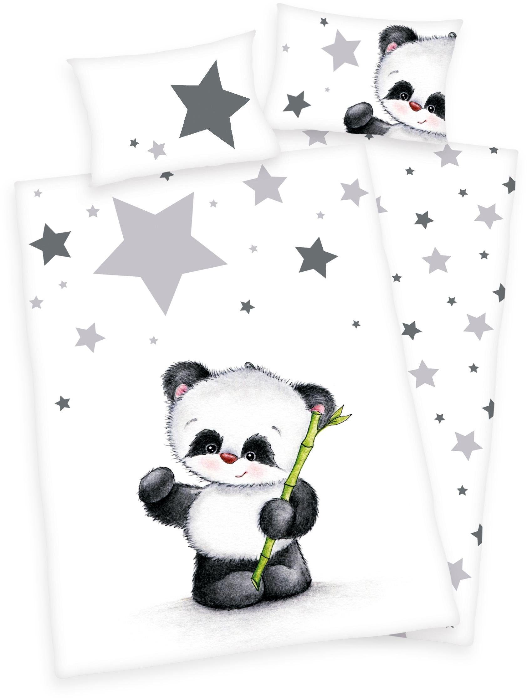 Babybettwäsche Jana Panda, Baby Best, Biber, 2 teilig, mit Panda