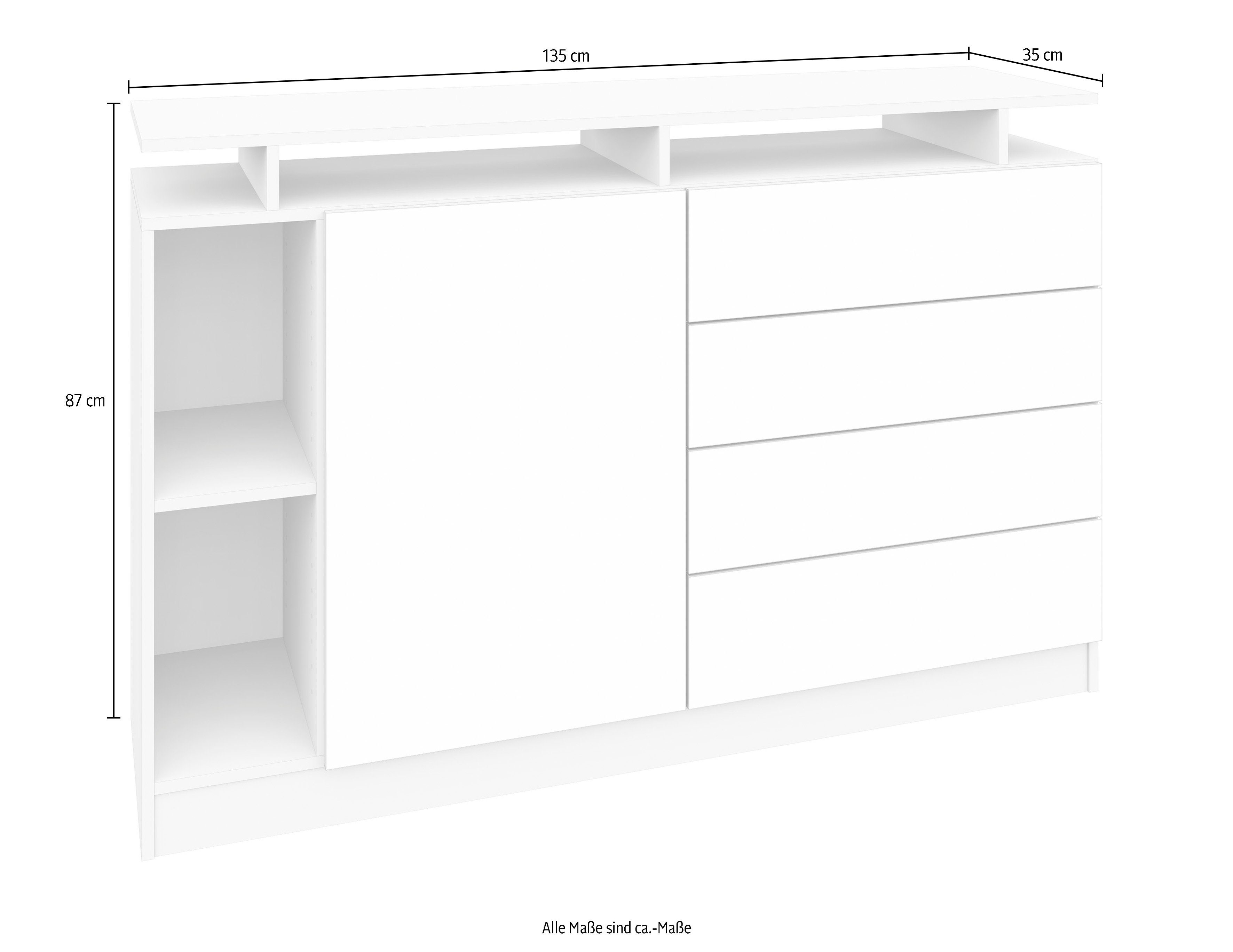 borchardt Möbel Weiß moderne matt Push-to-Open-Funktion Optik, Sideboard Weiß | Wallis, grifflose Hochglanz