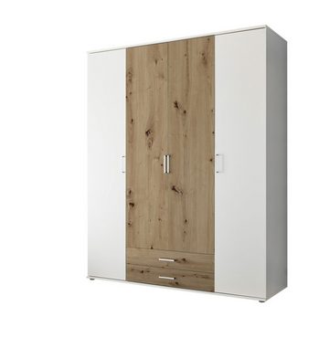 möbelando Kleiderschrank Marburg (BxHxT: 160x196x54 cm) in Weiß / Artisan Eiche mit 2 Schubladen und 4 Türen