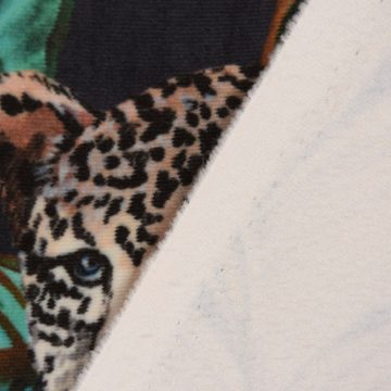 SCHÖNER LEBEN. Stoff Samtstoff Dekostoff Leopard Dschungel schwarz orange blau 1,45m