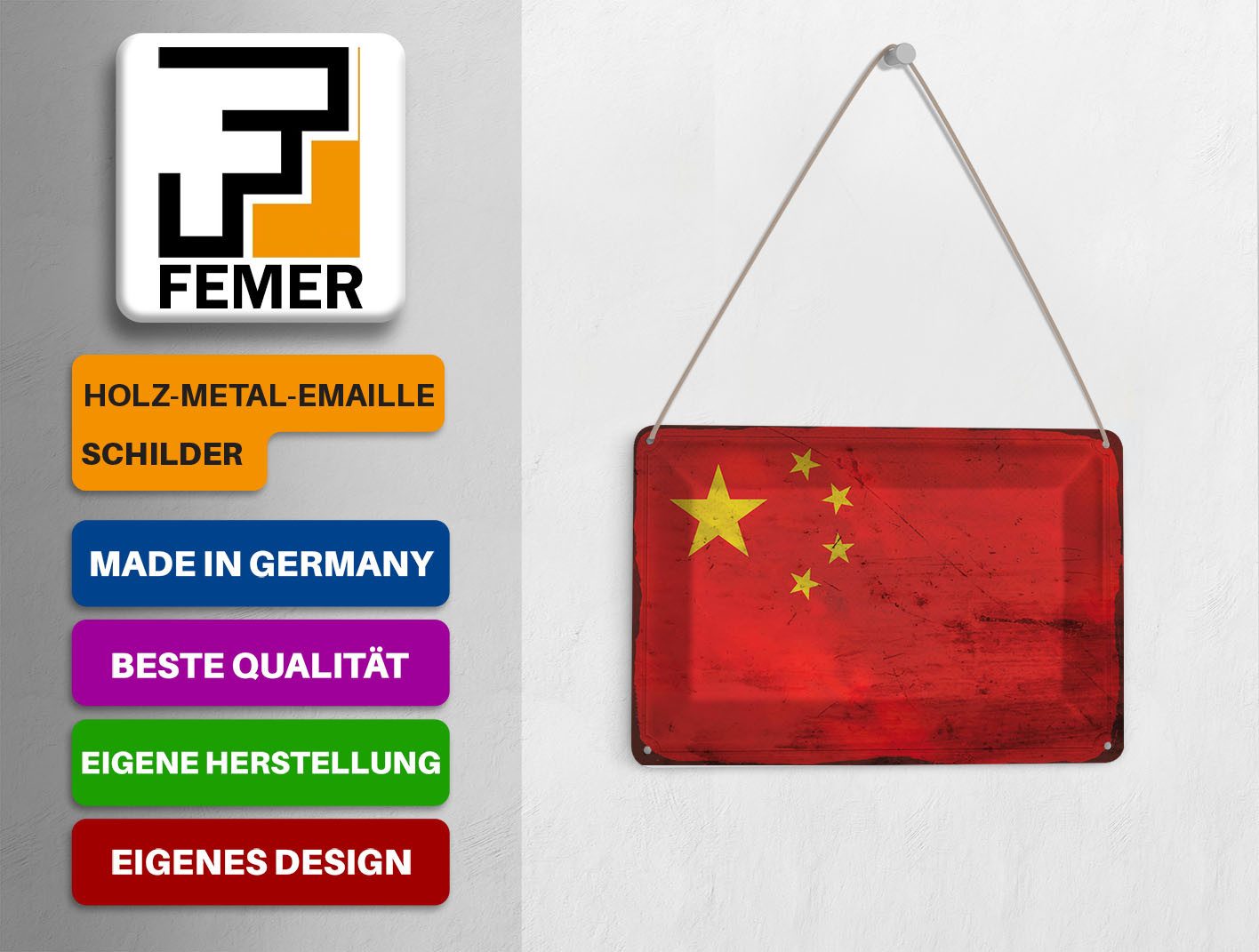 Femer GmbH Postkarte Flagge China 14x10 cm Flag of China Rost, unfrankiert