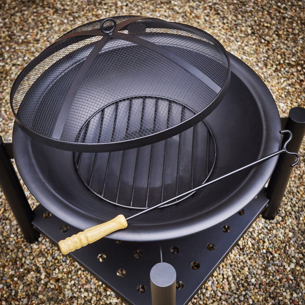 Gardebruk fire bowl, garden fire basket with spark screen and poker, Ø55cm round grill