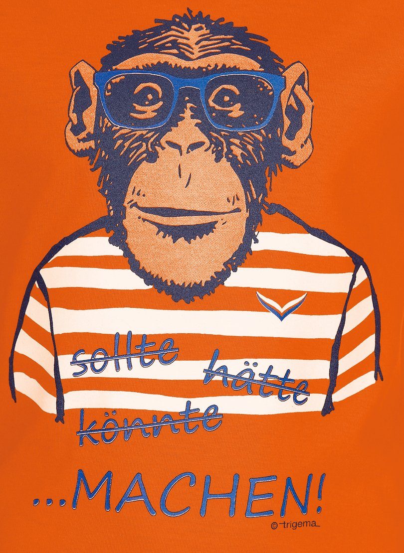 Trigema T-Shirt TRIGEMA mandarine großem T-Shirt mit Affen-Druckmotiv