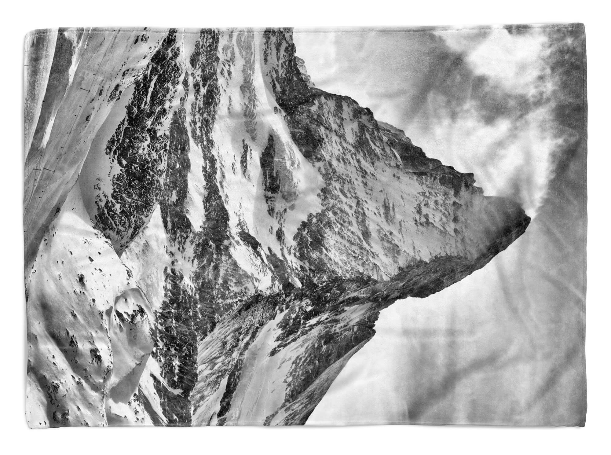 Sinus Art Handtücher Handtuch Strandhandtuch Saunatuch Kuscheldecke mit Fotomotiv Matterhorn Schwarz Weiß Berg, Baumwolle-Polyester-Mix (1-St), Handtuch | Saunahandtücher