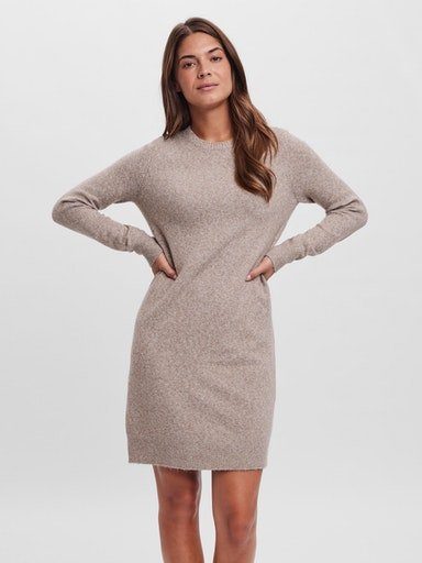 Vero Moda Strickkleid VMDOFFY DRESS Sepia LS O-NECK Detail:MELANGE NOOS Tint GA