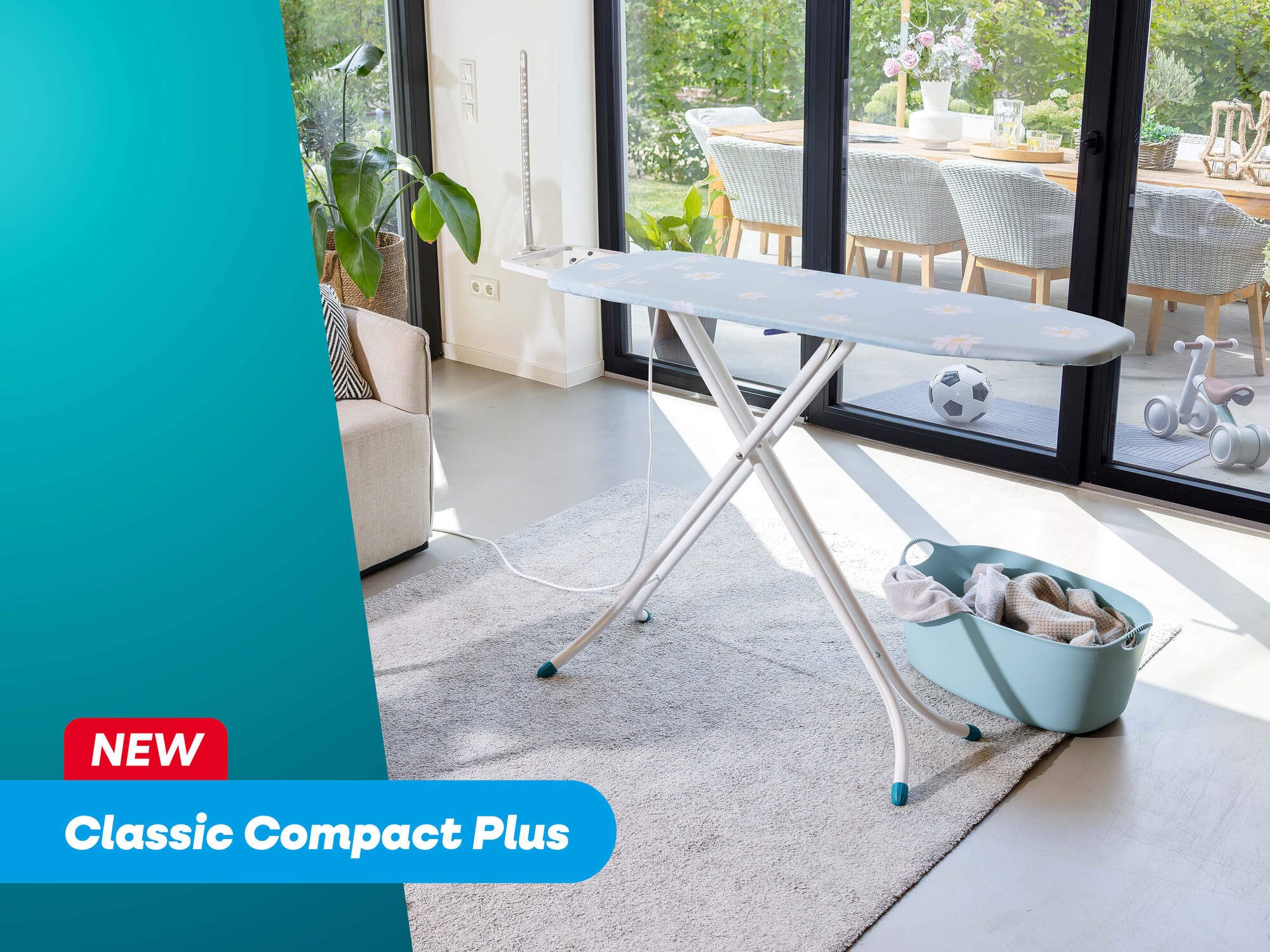 Leifheit Bügelbrett Bügeltisch Classic M Compact Plus, Bügelfläche 38.0x120.0 cm, Höhenverstellbar, Bügelfläche 120 x 38 cm, feste Bügeleisenablage – Bild 4 von 5