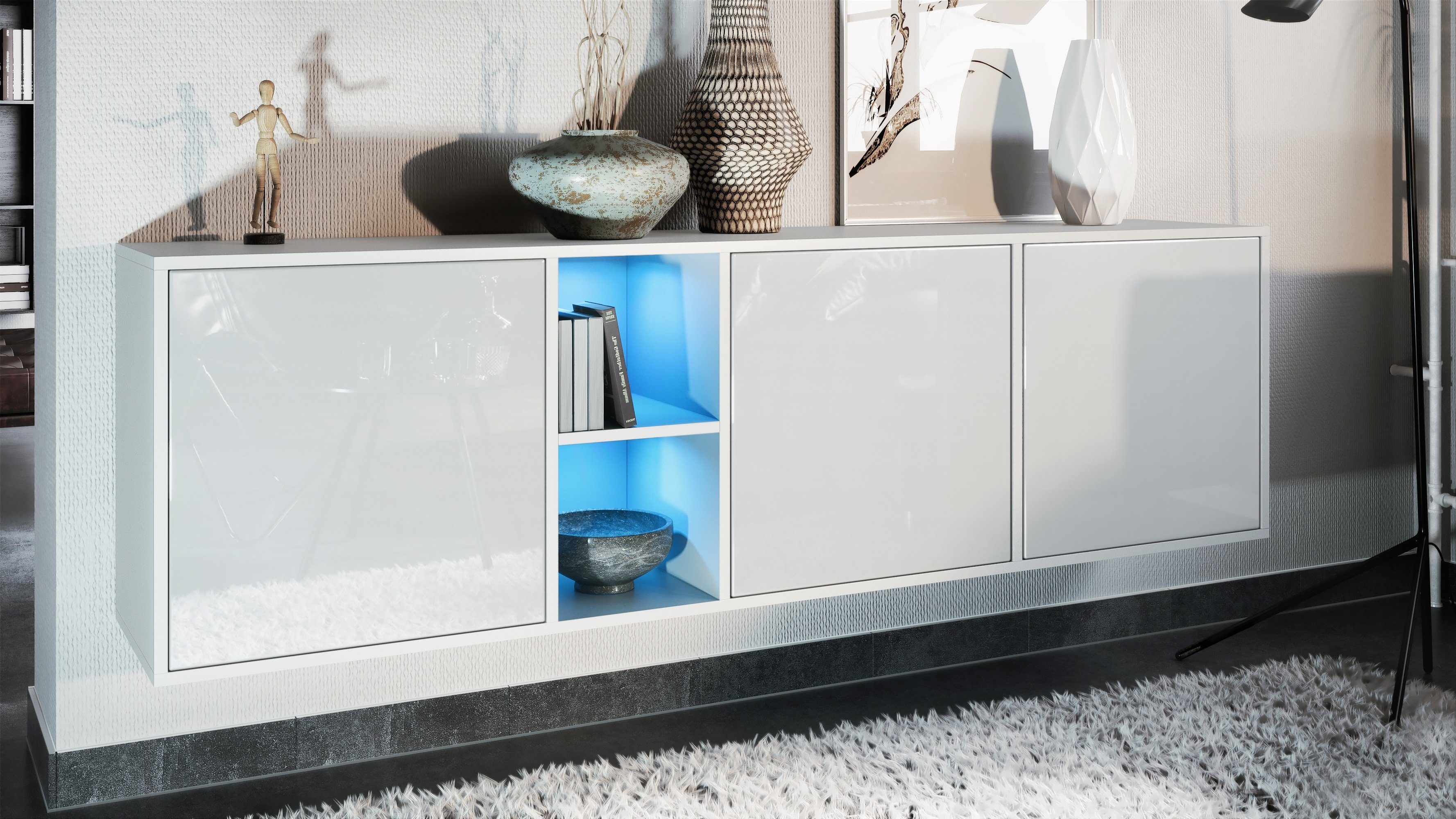 Vladon Sideboard Cuba (Kommode, mit 3 Türen und 2 offene Fächer), Weiß matt günstig online kaufen