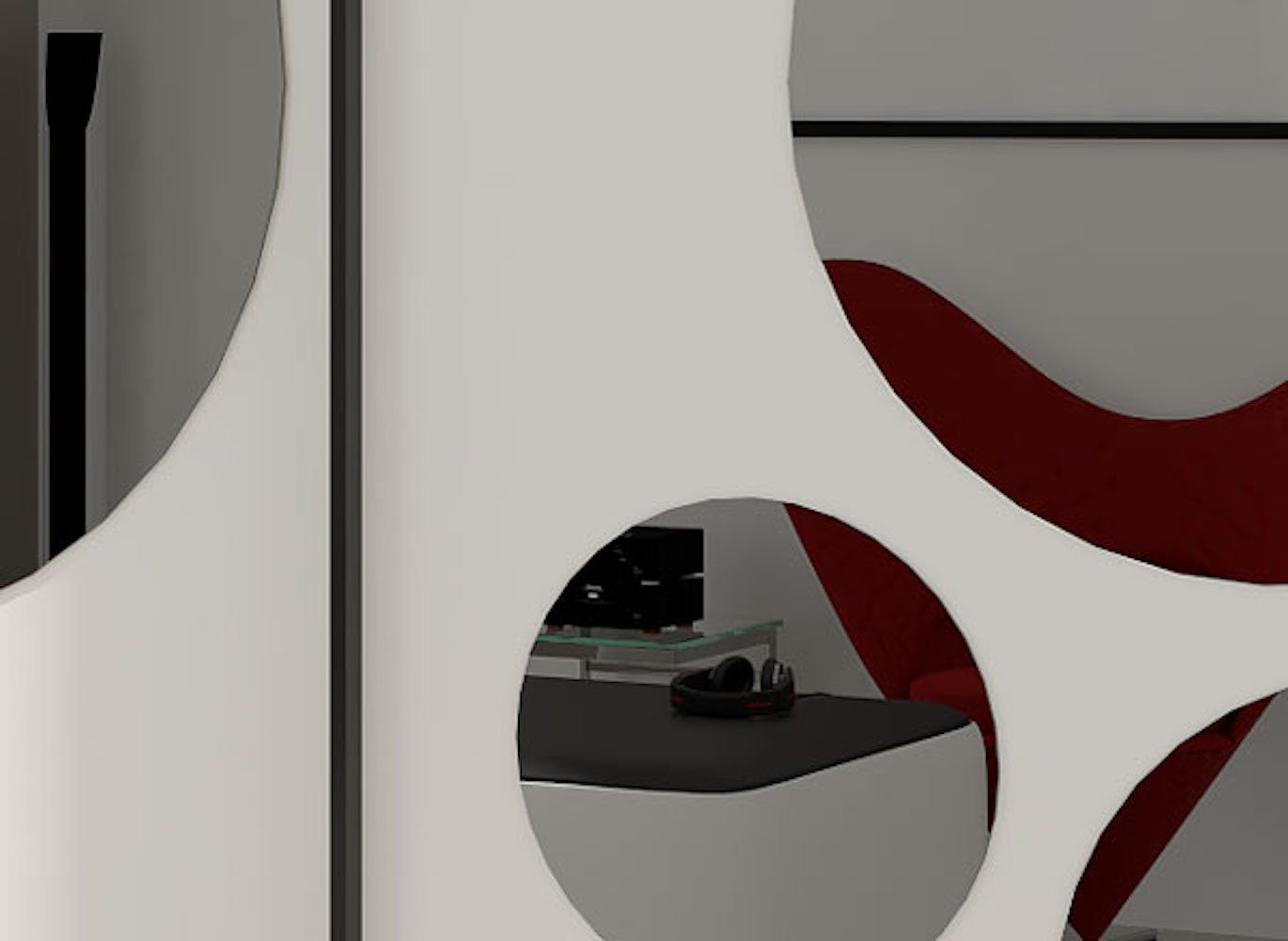 runden schwarz Feldmann-Wohnen Spiegelelementen, Schwebetürenschrank mit 219x62x206cm Spot 2-türig Griffleisten