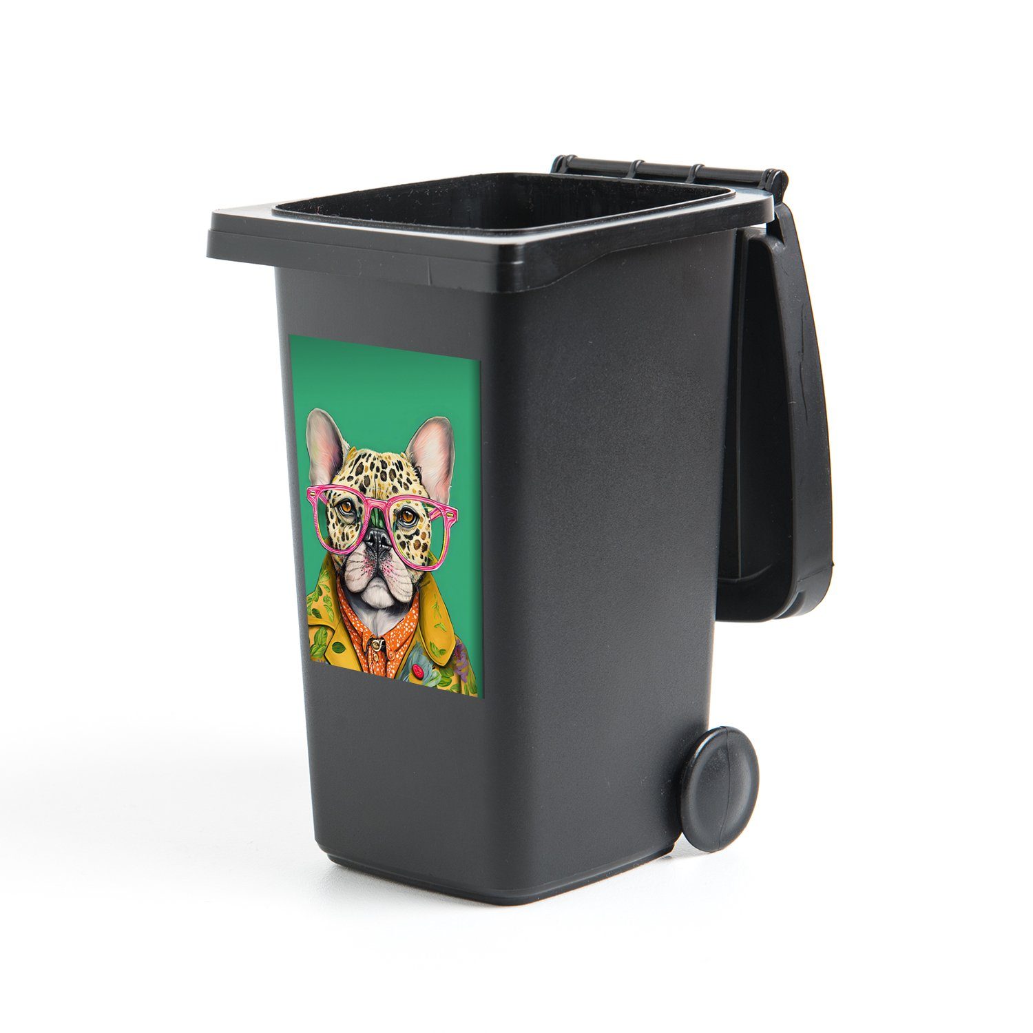 MuchoWow Wandsticker Bulldogge - Brille - Design - Hund - Tiere (1 St), Mülleimer-aufkleber, Mülltonne, Sticker, Container, Abfalbehälter