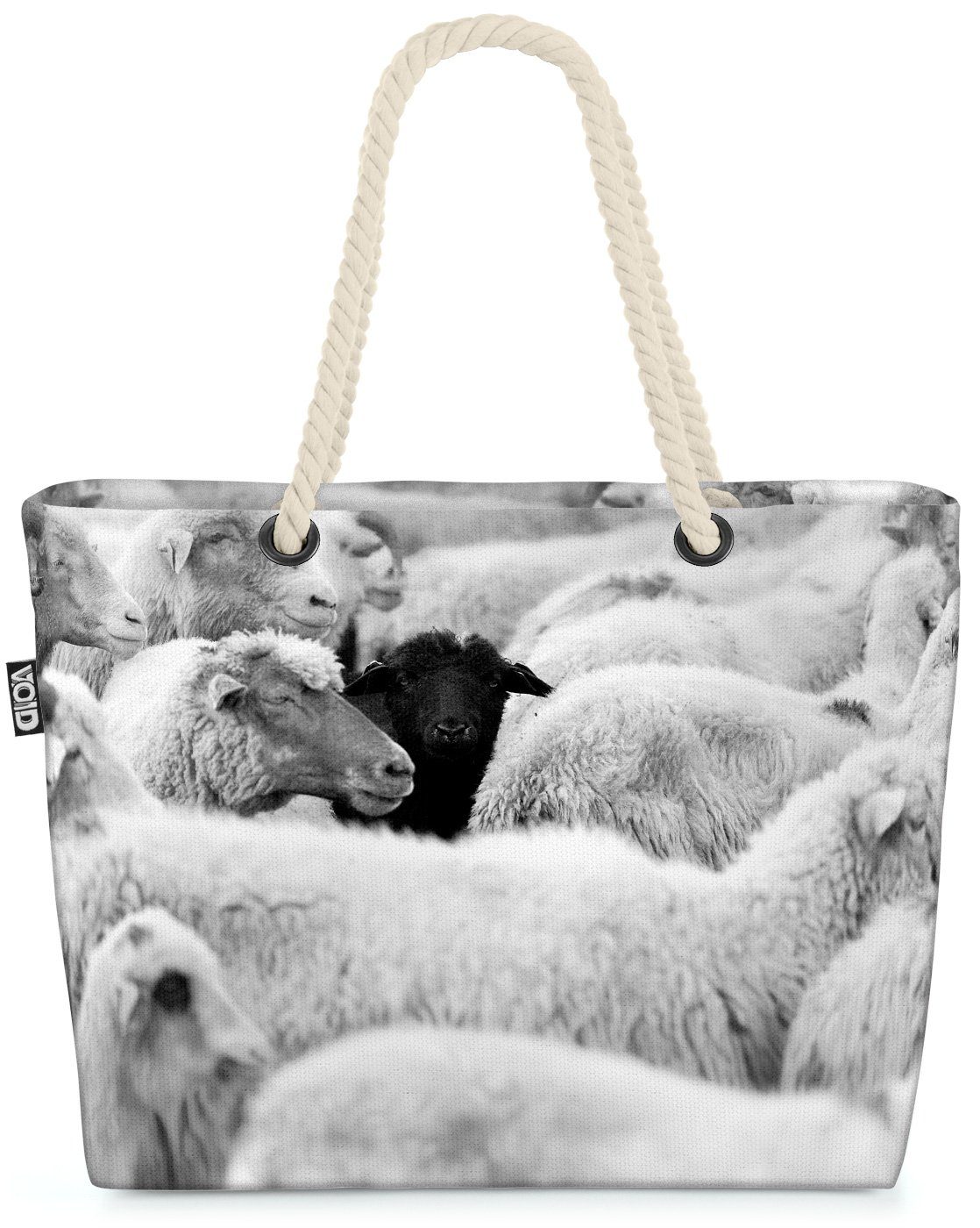 VOID Strandtasche (1-tlg), Schwarzes Schaf Beach Bag Schafe Herde Wolle Bauernhof Tiere Zoo Streichelzoo