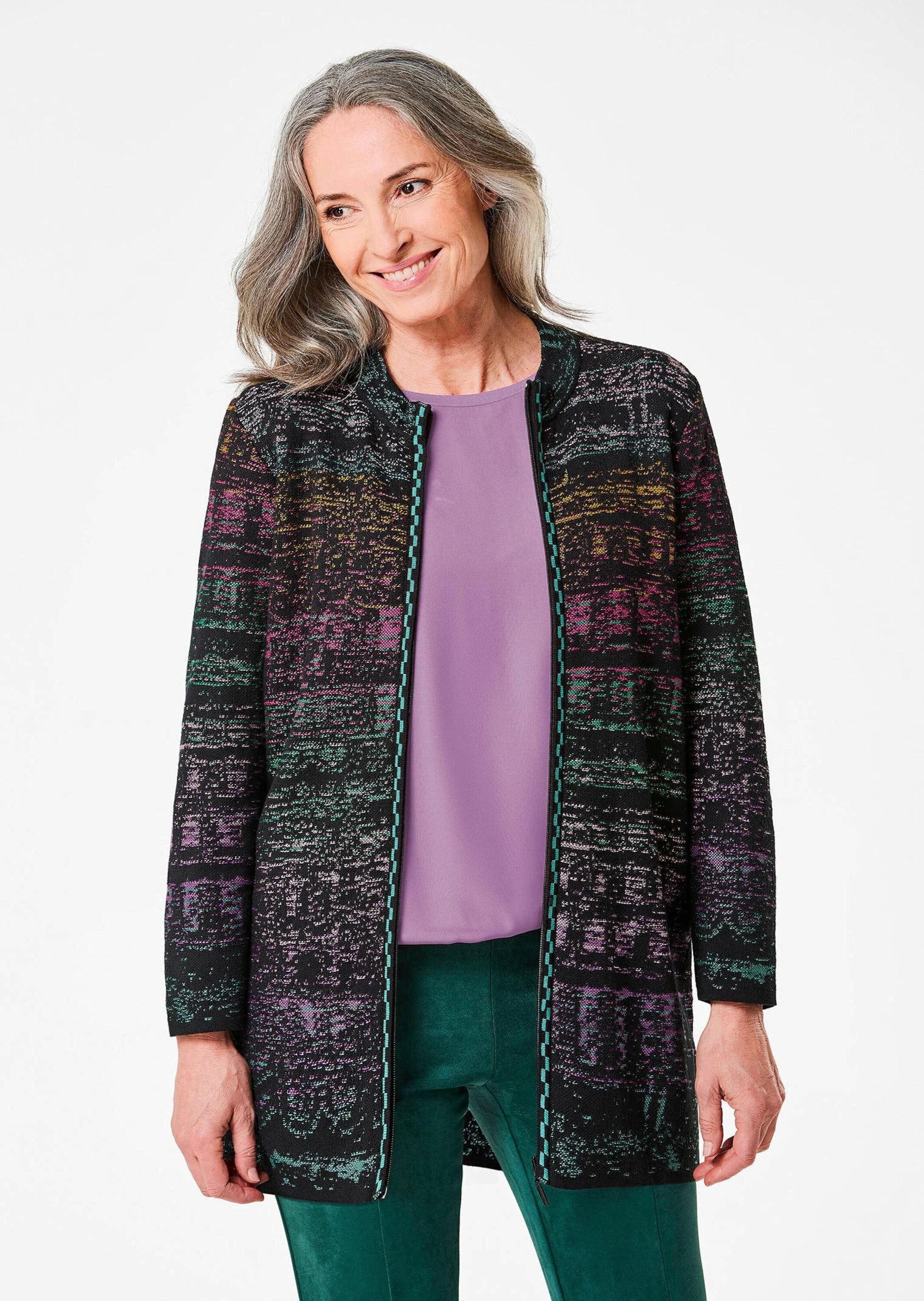 GOLDNER Strickjacke Multicolor-Cardigan mit Stehkragen Baumwolljacke mit Re günstig online kaufen