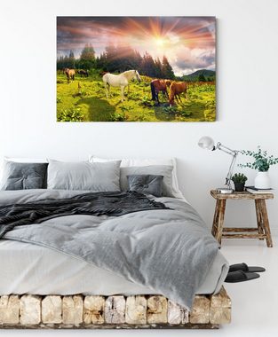 Pixxprint Leinwandbild Mustangs Pferde auf den Bergen, Mustangs Pferde auf den Bergen (1 St), Leinwandbild fertig bespannt, inkl. Zackenaufhänger