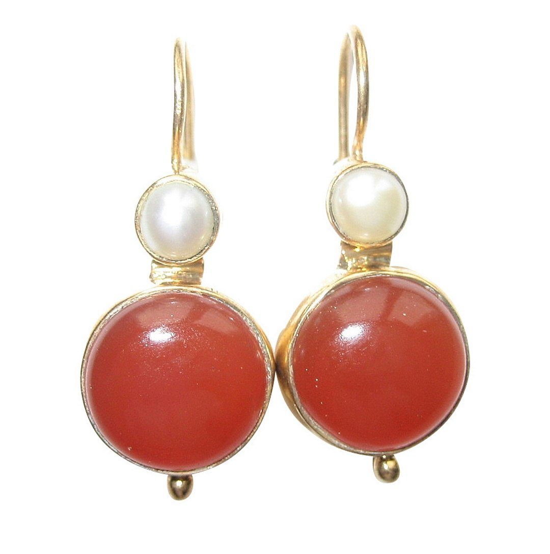 Mugello Paar Ohrhänger Alessandra Carneol Süßwasserperle klassisch elegant zeitlos, Handarbeit aus kleiner florentinischen Manufaktur, Vintageschmuck
