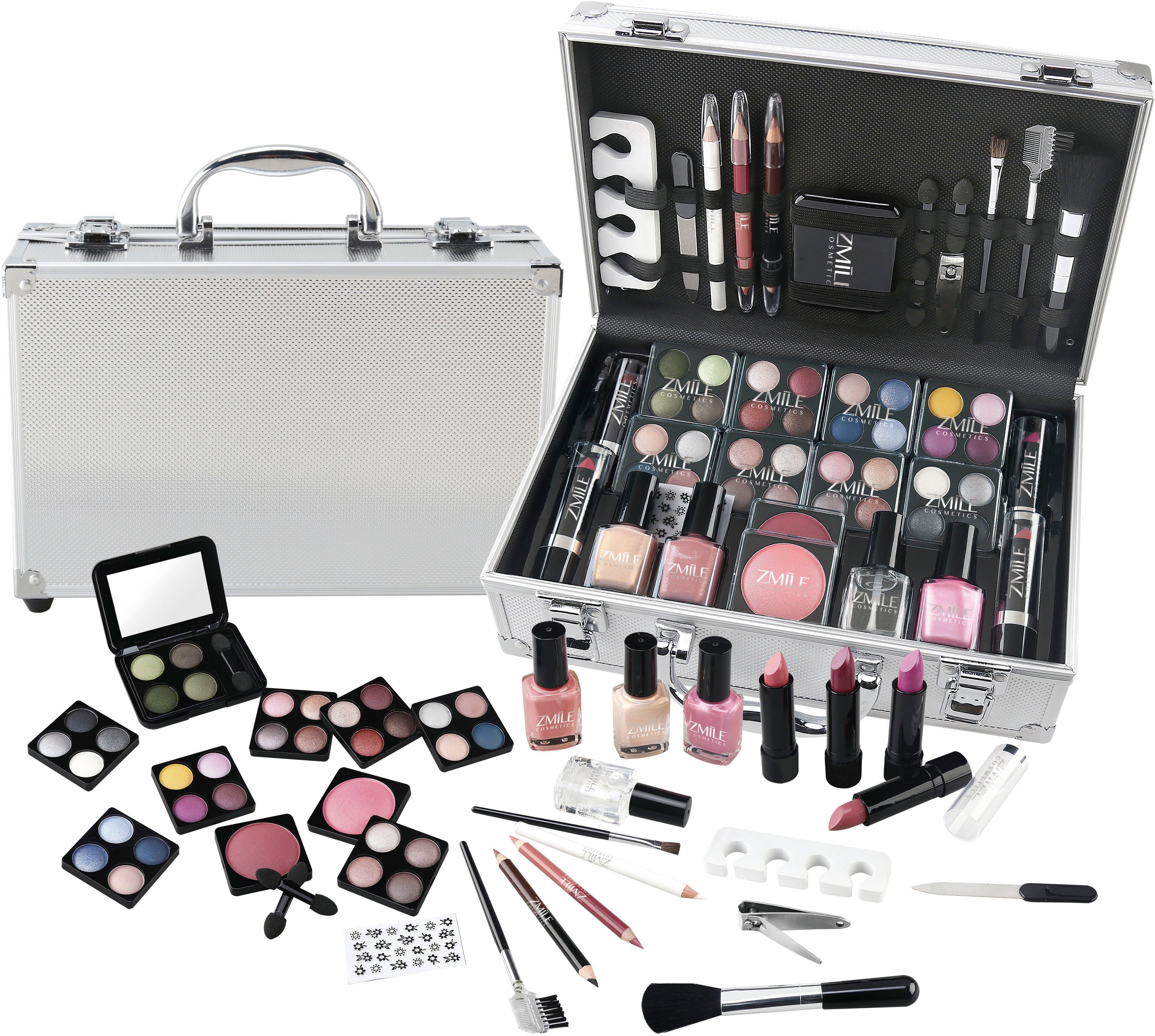 Make-Up 57-tlg., ZMILE Kosmetik-Koffer Alul-Optik gefüllten in leichter einem Manicure, in Schminkkoffer COSMETICS French