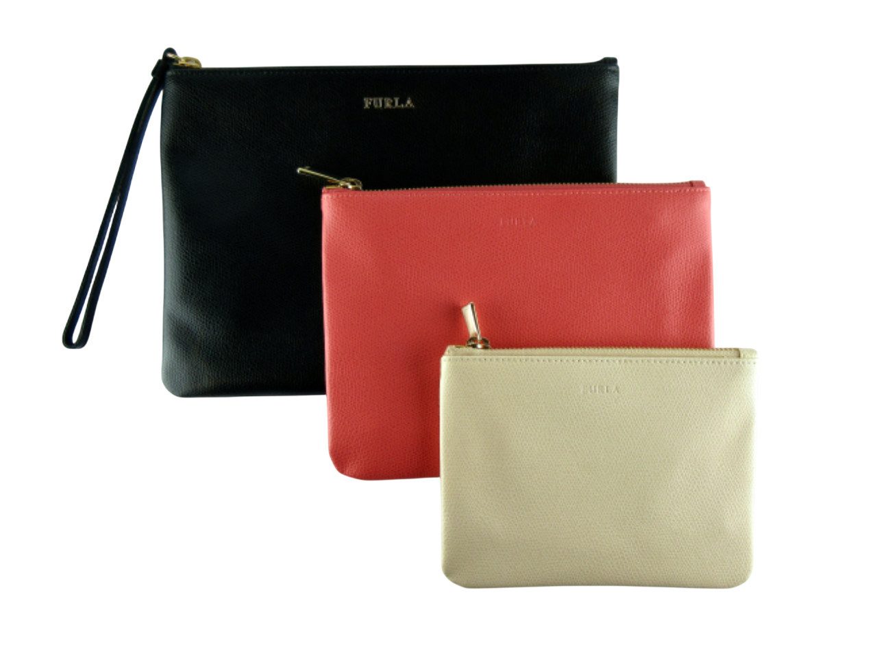 Furla Clutch Leather Clutch Bag Purse 3er Set, schwarz-lachs-nude 8051510607878 (3-tlg)