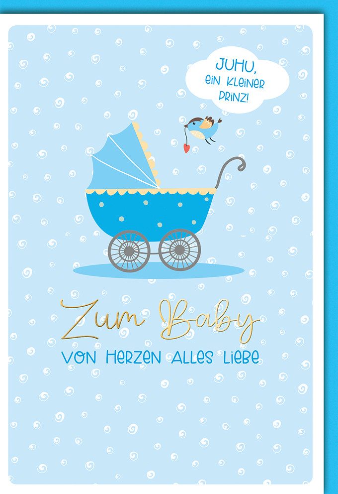 Verlag Dominique Grußkarten Geburt - Baby - Freudiges Ereignis - Karte mit Umschlag - Kinderwagen