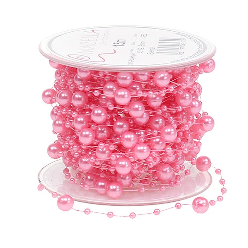 Mabella Decorbänder GmbH Bastelperlen Perlenband Rosa 6mm 15m für Schmuck und Deko - Basteln
