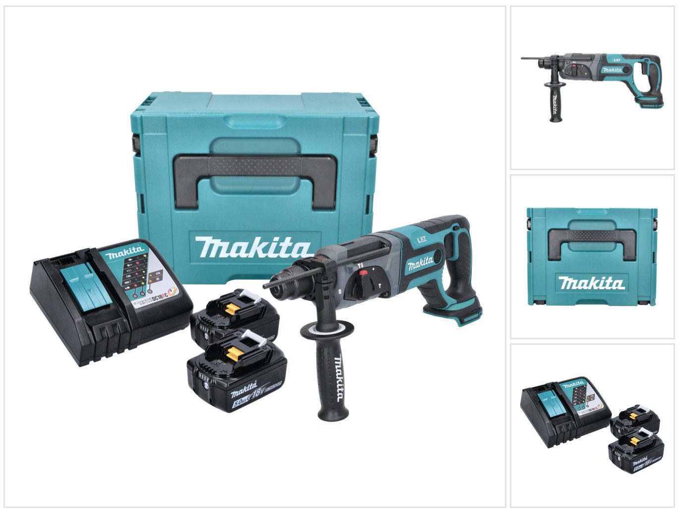 Makita Akku-Bohrhammer DHR 241 RTJ Akku Bohrhammer 18 V 2,0 J SDS plus + 2x Akku 5,0 Ah