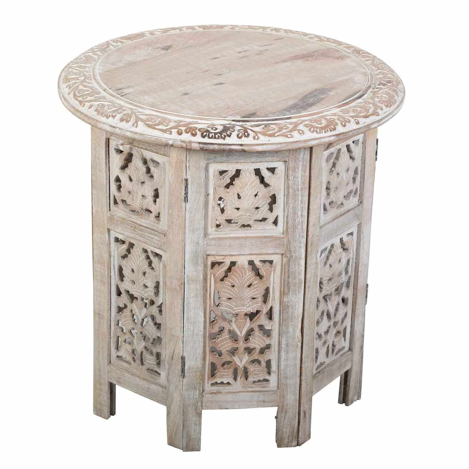Casa Moro Beistelltisch Orientalischer Beistelltisch Nassiba aus Massivholz geschnitzt Vintage (Weihnachtsdeko), Kunsthandwerk aus Marrakesch Sofatisch Couchtisch, Handmade NH09204