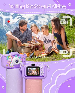 OAEBLLE Kinderkamera (4x opt. Zoom, inkl. mit Silikon-Softhülle für sicheres Fotografieren: Multifunktionales, Kinderkamera, 1080P HD, Bildschirmkamera, 32 GB SD-Karte USB-Kamera)