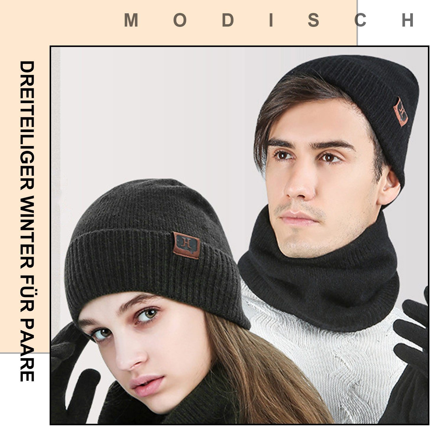 MAGICSHE Mütze & Schal Mützen-Sets Handschuhe schwarz Schal Set