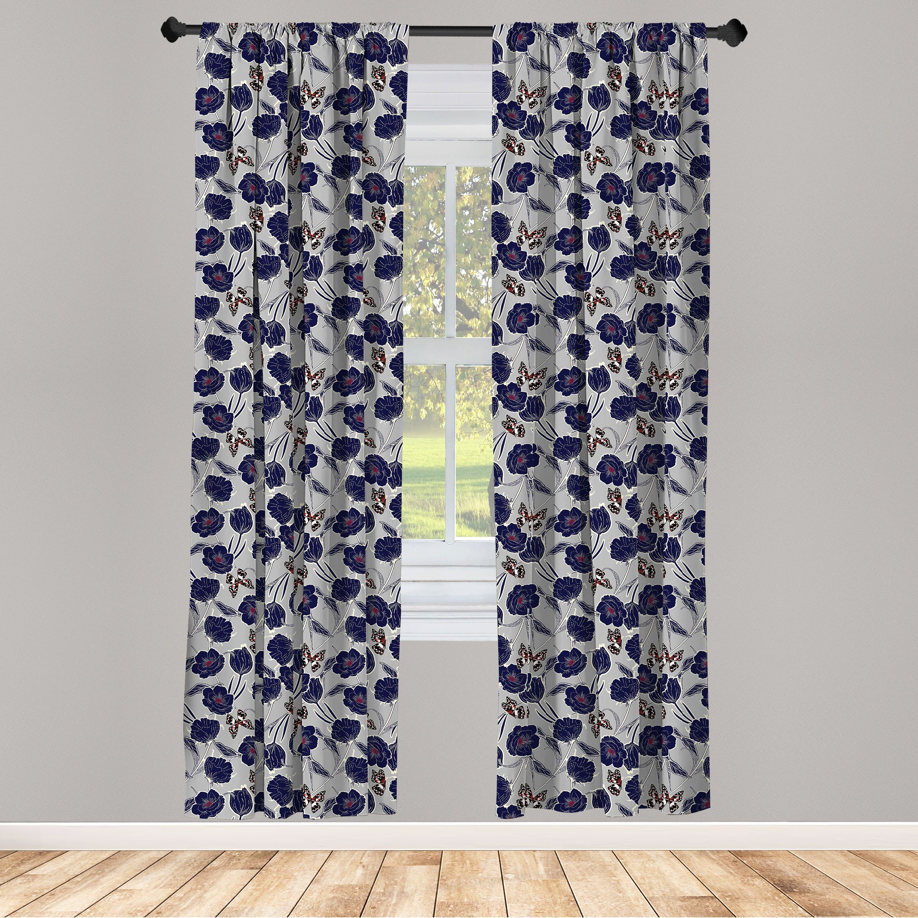 Gardine Vorhang für Wohnzimmer Schlafzimmer Dekor, Abakuhaus, Microfaser, Blumen Digitale Motive Schmetterlinge