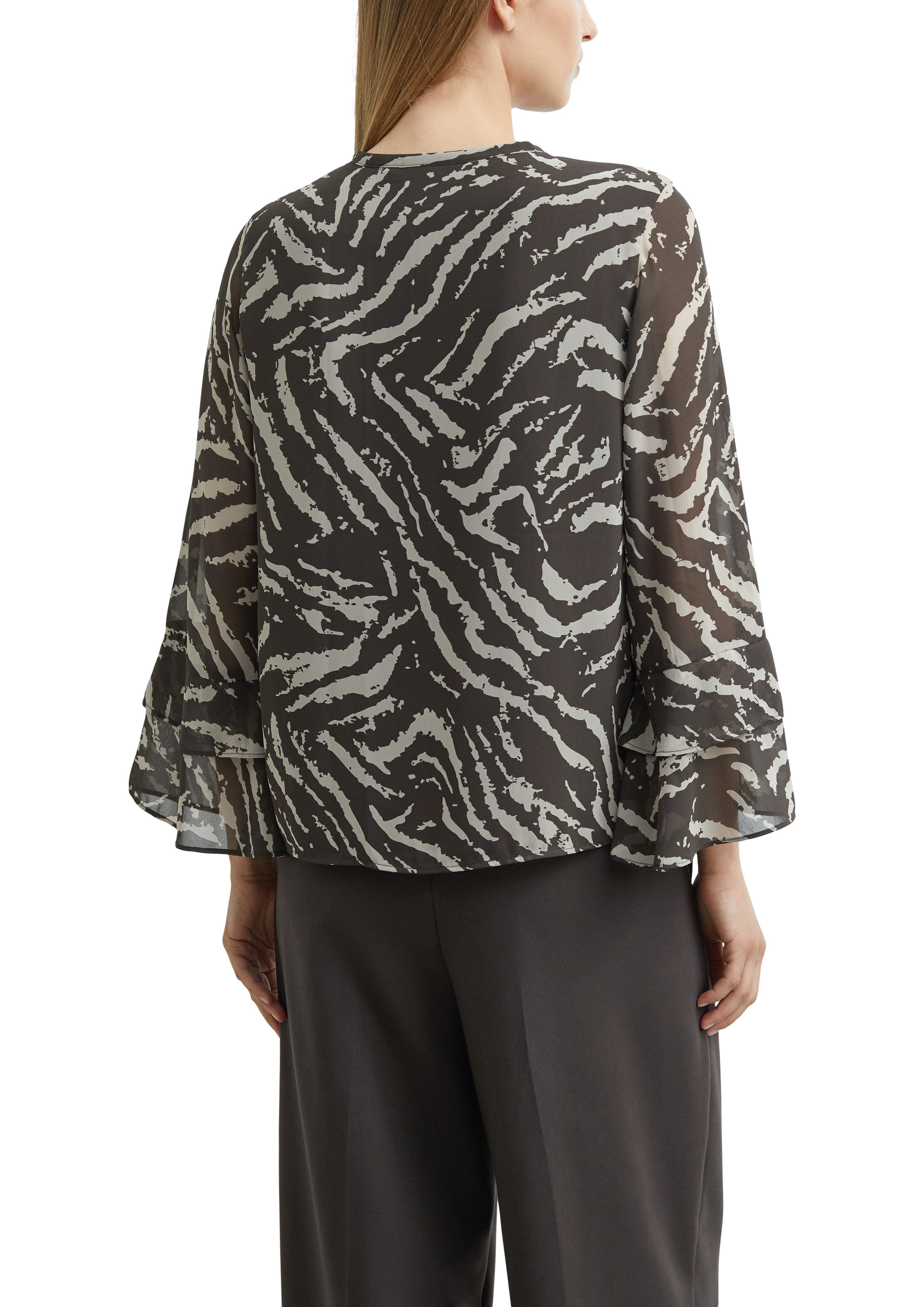 comma Chiffonbluse mit grafischem Print und Volants / 3/4-Arm – Bild 2 von 4