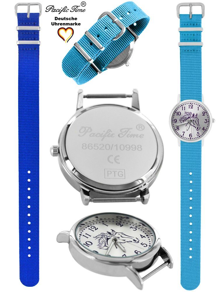 und Armbanduhr violett Pferd Gratis und Wechselarmband, Set Quarzuhr Design royalblau Versand Kinder Pacific Mix Match Time hellblau -