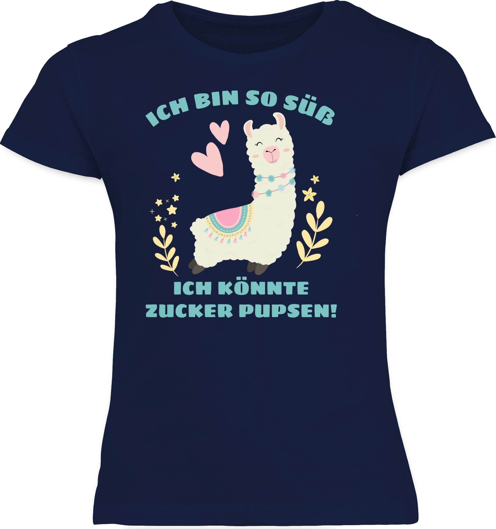Ich bin T-Shirt Kinder Pupsen so Sprüche Shirtracer 2 könnte ich Dunkelblau süß Zucker Lama Statement