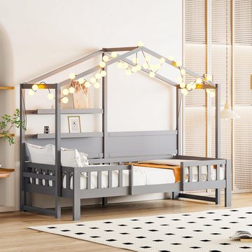 OKWISH Kinderbett mit lustigem Dach und Sicherheitszaun (Schlafsofa 90 x 200 cm), ohne Matratze