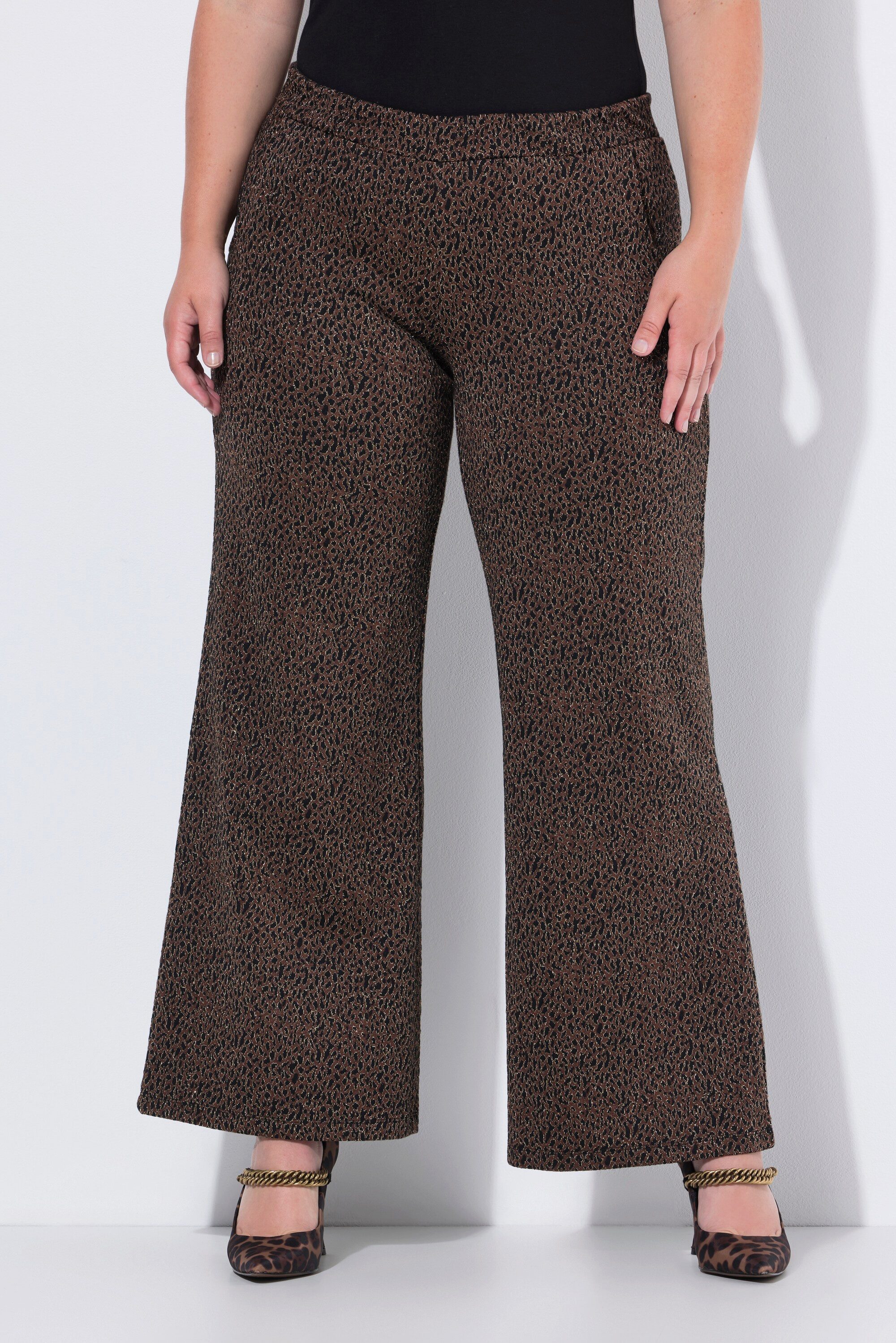 Schlupfhose Marlenehose weites Bein Leomuster Metallic-Effekt