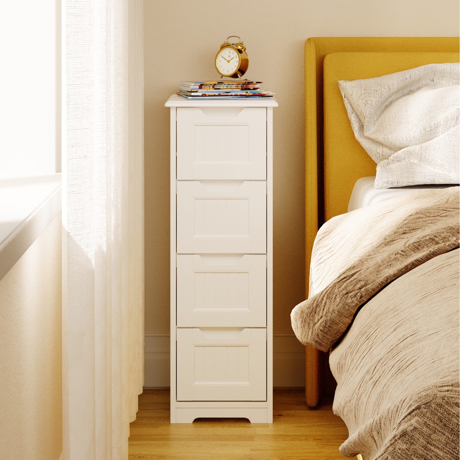 Bealife Badezimmer-Set Badezimmerschrank mit 4 Schubladen, holz, weiß, 30x30x82 cm (TxBxH) – Bild 4 von 5