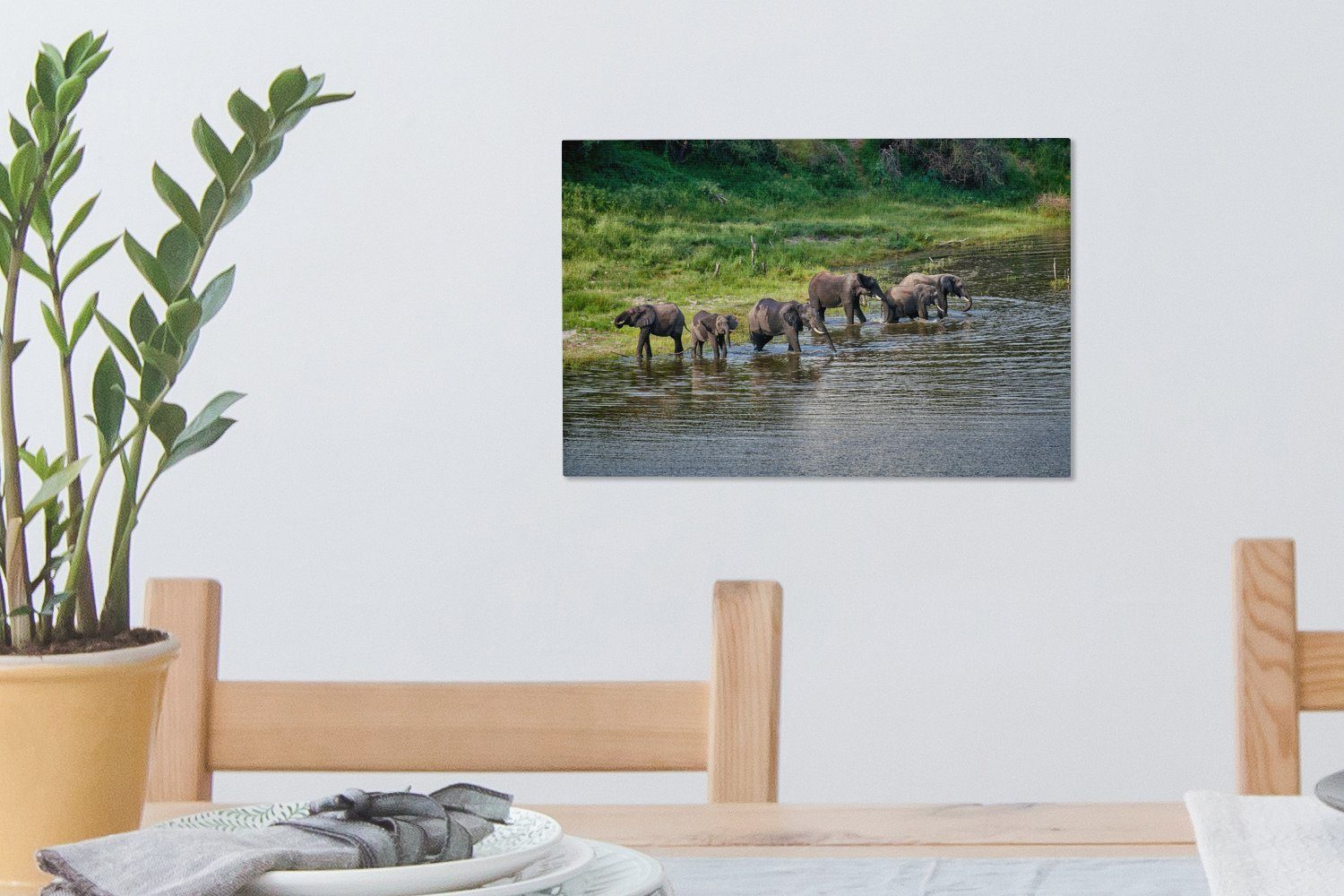 Pans Fluss National Wandbild Leinwandbilder, des St), Leinwandbild im 30x20 Aufhängefertig, Park, (1 Wanddeko, Elefanten cm Makgadikgadi OneMillionCanvasses®