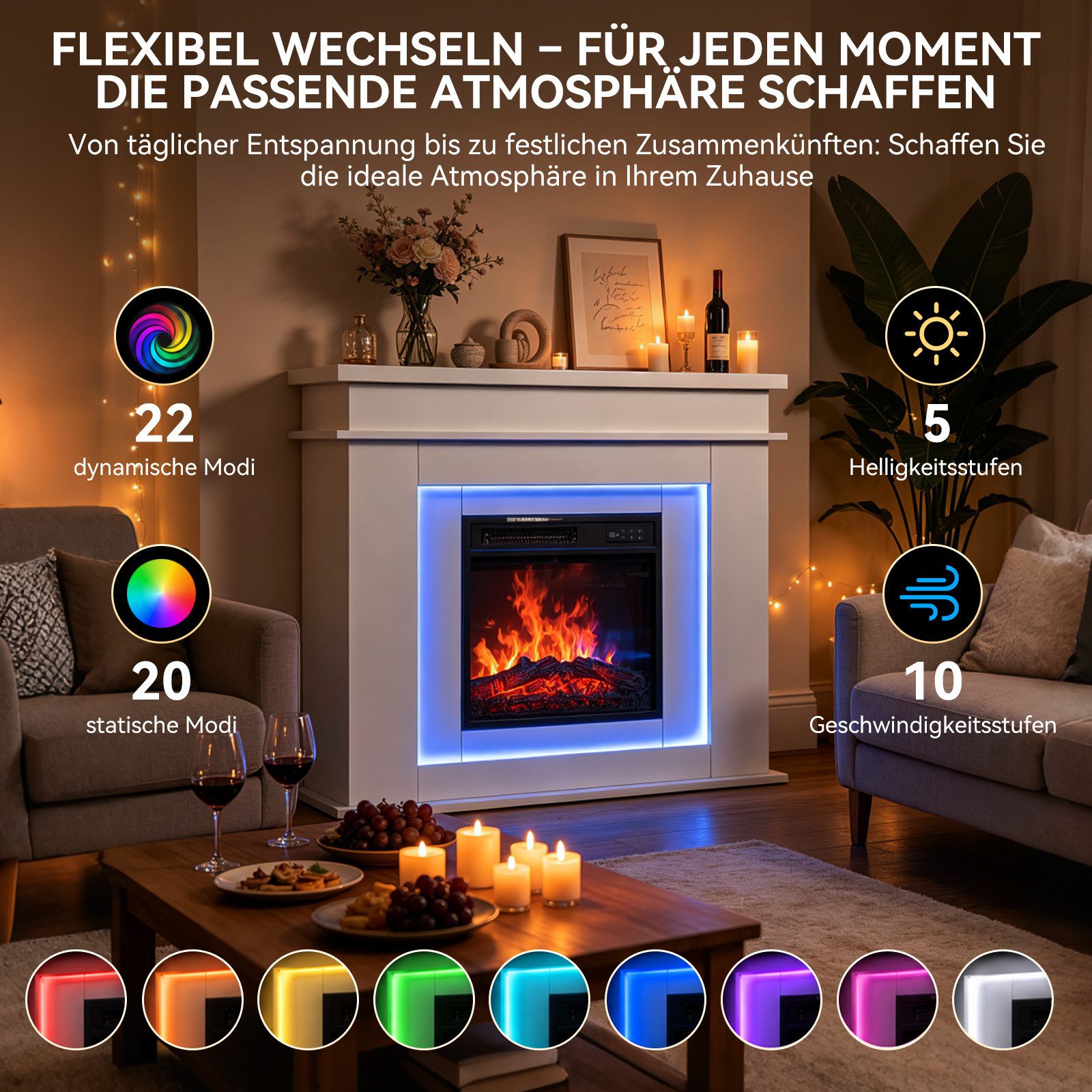 HOMAVO Elektrokamin mit Schrank, 18", 900/1800 W Heizung, 3D-Flammeneffekt, Schrankgröße: 101 × 35 × 89 cm, Timer & Überhitzungsschutz – Bild 4 von 5
