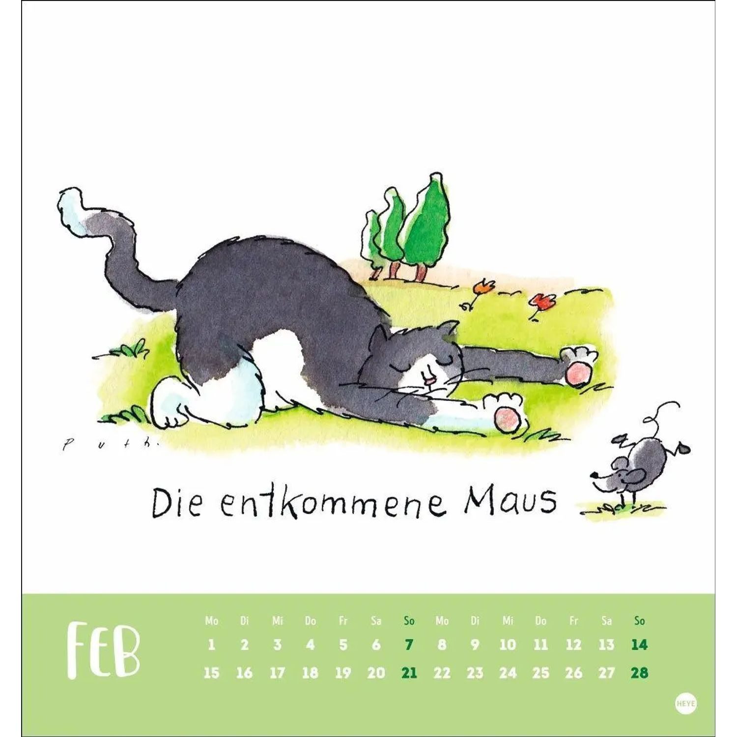 HEYE Monatskalender Puth Yoga für die Katz Postkartenkalender 2027
