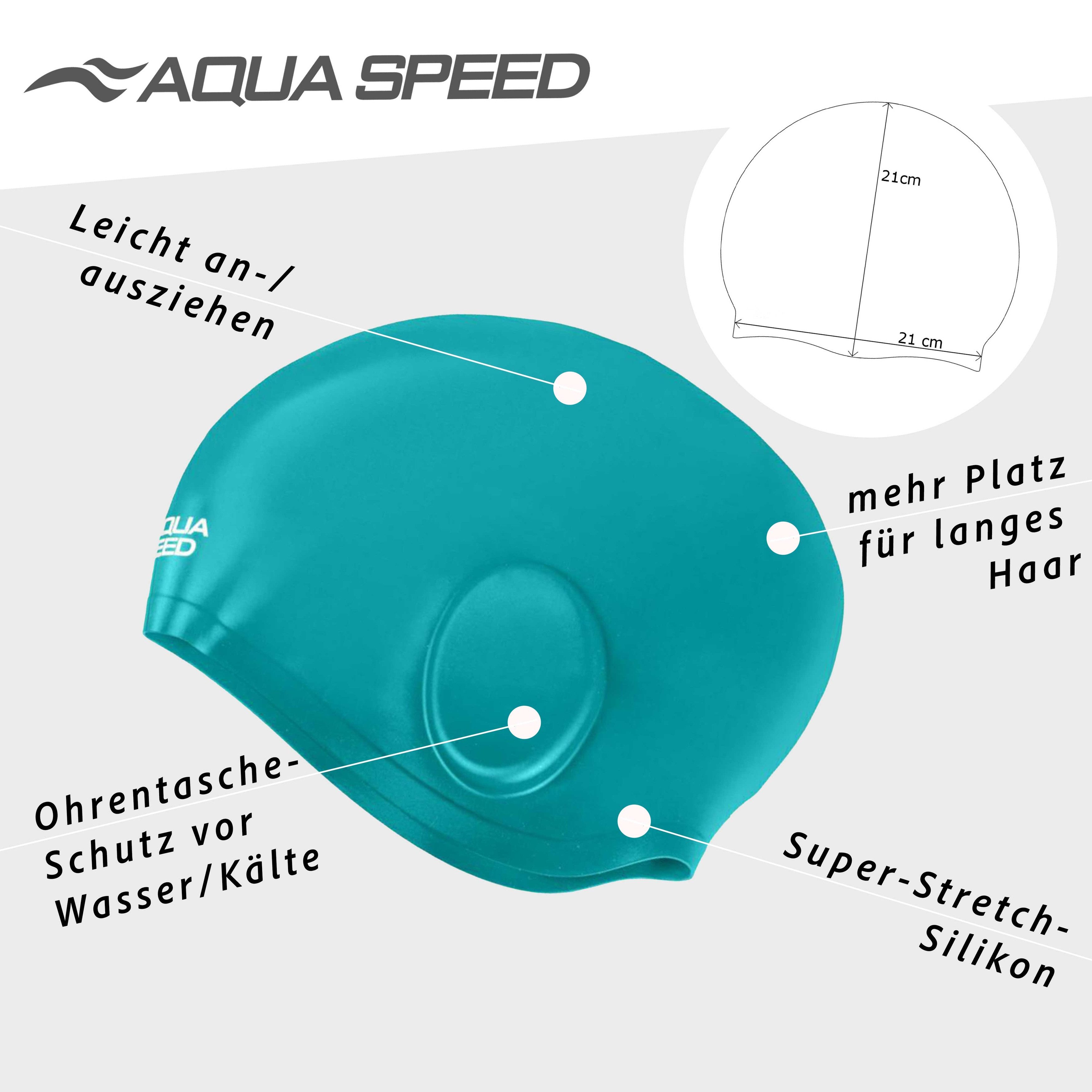 Aqua Speed Badekappe XL-Schwimmkappen für Langhaar: EAR CAP VOLUME & MONO Badehaube XL